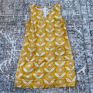 Boden Mustard Yellow Sleeveless A-Line Dress with White Geometric Print